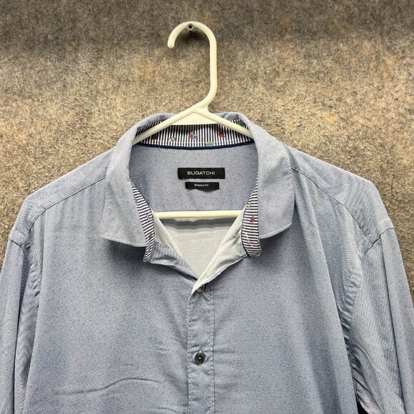 Bugatchi Shirt Mens Large Baby Blue Button Down Shaped Fit Preppy Dress Stretch - Picture 8 of 11